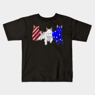 Cat Red White Blue American Flag 4th Of July Gift Kids T-Shirt